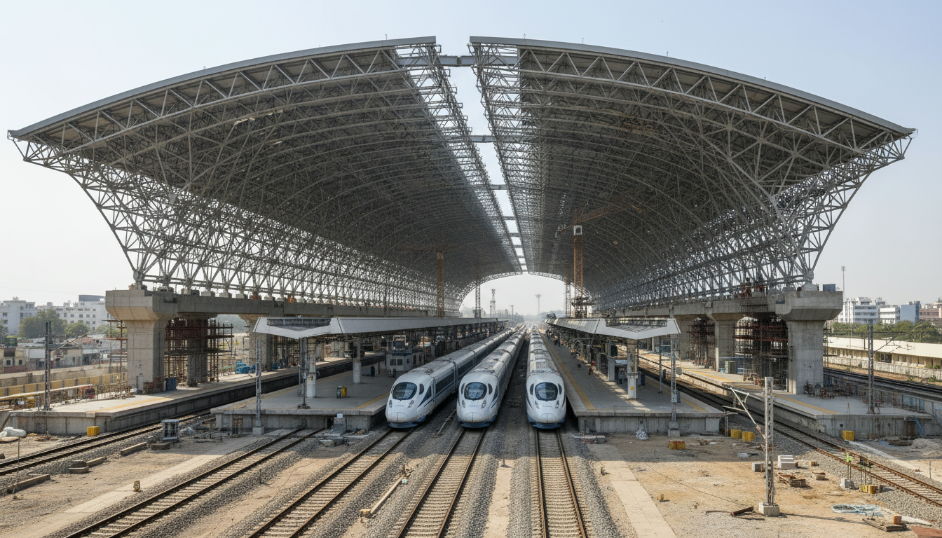 Vadodara Bullet Train Station's Superstructure Takes Shape Above Platform 7